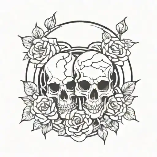gypsy wheel skulls roses intertwined tattoo design idea