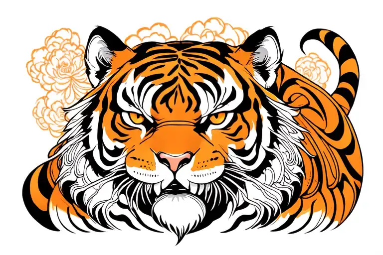 Line art tiger tattoo design idea