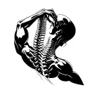 Cyberpunk style tattoo depicting a cybernetic spine and back muscles on the back, all black design tattoo design idea