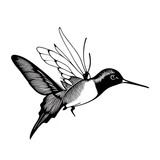 butterfly wing and hummingbird wing tattoo design idea