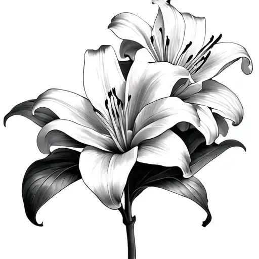two lily flowers shaded for up the side of my ribs, one ontop of the other to reach from underbust to hip tattoo design idea