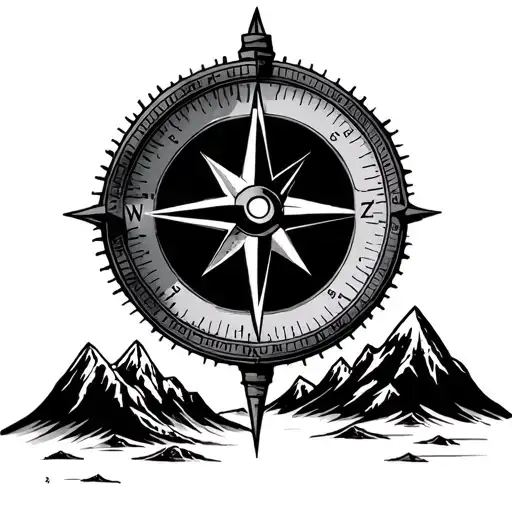  compass with mountains  tattoo design idea