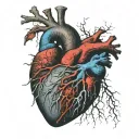 an anatomically correct heart drawing from an 1830s science textbook, but the veins in the heart are colorful lightning tattoo design idea