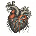 an anatomically correct heart drawing from an 1830s science textbook, but the veins in the heart are colorful lightning tattoo design idea