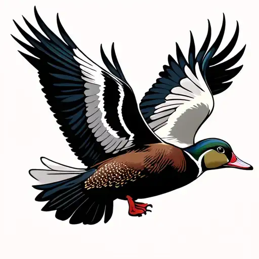 wood duck flying tattoo design idea