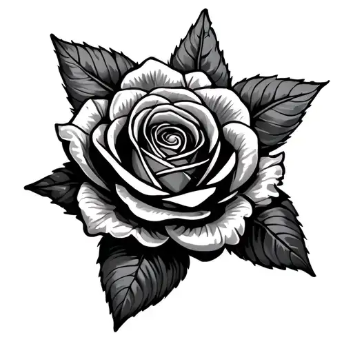 flat 1d six pedal rose interwoven with a star of David, a scallop shell in the middle tattoo design idea