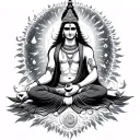 In the vast expanse of the cosmos, where time and space dissolve into an infinite dance of energy, Shiva sits in profoun tattoo design idea