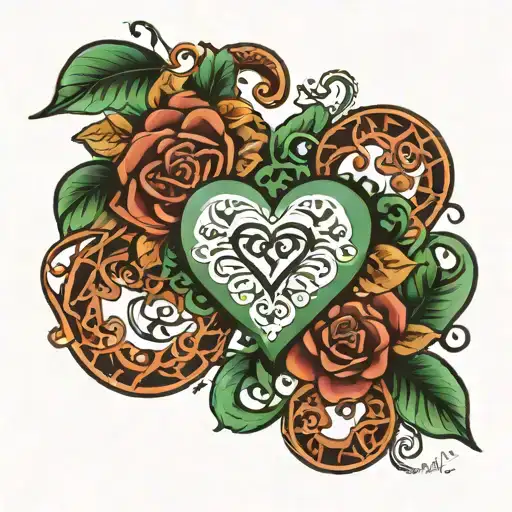 Jade heart, Amarah in middle in cursive tattoo design idea