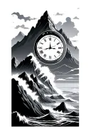 time, nautical sunset mountain tattoo design idea