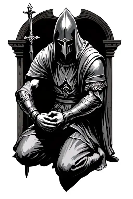Crusader kneeling praying tattoo design idea