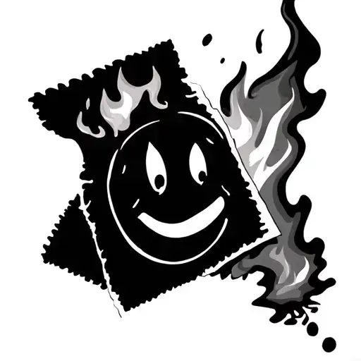 smiley face burning piece of paper with anxiety on it tattoo design idea