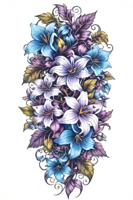 A vine of intertwined purple and blue wild flowers  tattoo design idea