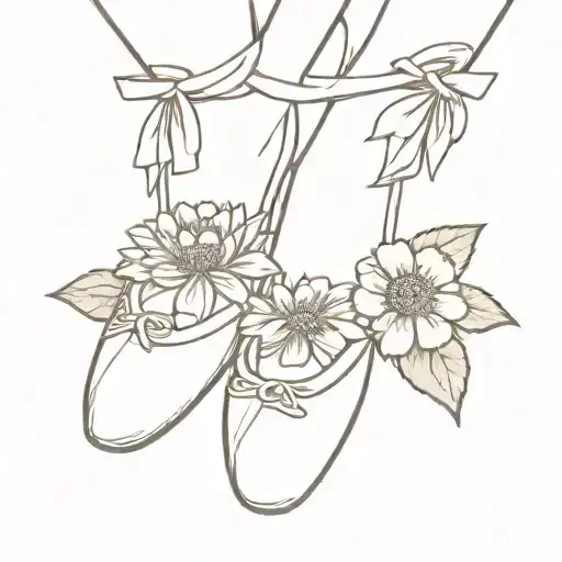 ballet shoes and a zinnia flower tattoo design idea