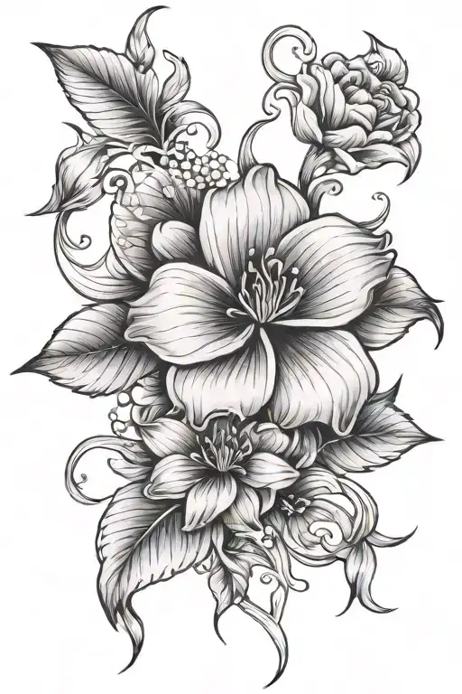 powerful, strong and courageous, feminine glory flower tattoo design idea