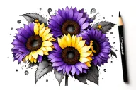Marcie world with purple and yellow sunflowers wrapped tattoo design idea