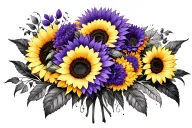 Marcie world with purple and yellow sunflowers wrapped tattoo design idea