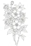 Carnation, violet, daffodil, daisy, Lilly of the valley, rose, water lilly, poppy, aster, chrysanthemum, holly tattoo design idea