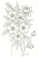 Carnation, violet, daffodil, daisy, Lilly of the valley, rose, water lilly, poppy, aster, chrysanthemum, holly tattoo design idea