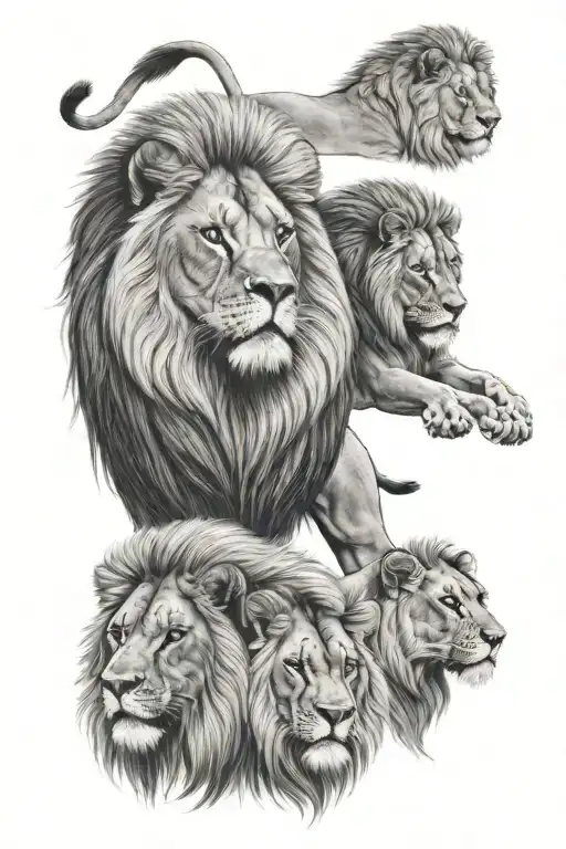3 male lions and 1 female lion tattoo design idea