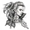 zipper from trousers with a lock from it a girl with blue eyes and ponytails tattoo design idea