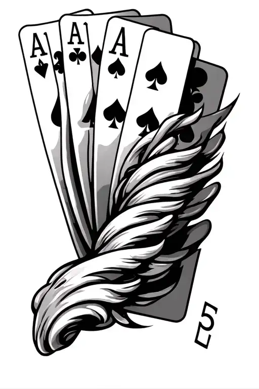 Five poker letters, all Aces, arranged in a fall sequence along the arm, generating a dynamic effect tattoo design idea
