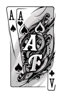 Five poker letters, all Aces, arranged in a fall sequence along the arm, generating a dynamic effect tattoo design idea