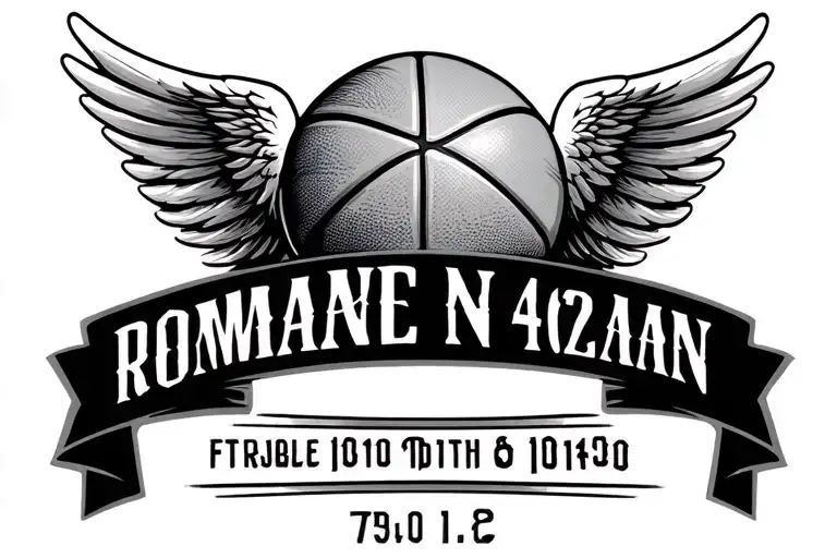 a basketball with Romain numeral birth date with wings  tattoo design idea