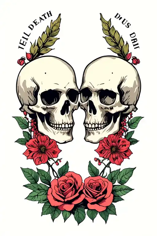 till death do us part skulls facing each other tattoo design idea