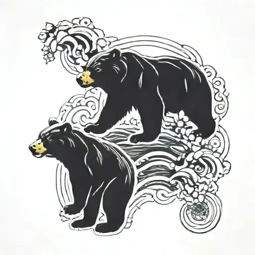 bear silhouette surrounded by 5 cubs tattoo design idea