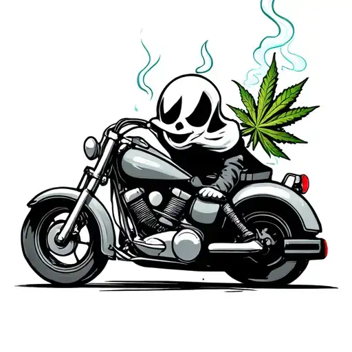 friendly casper riding a motorcycle while smoking weed tattoo design idea