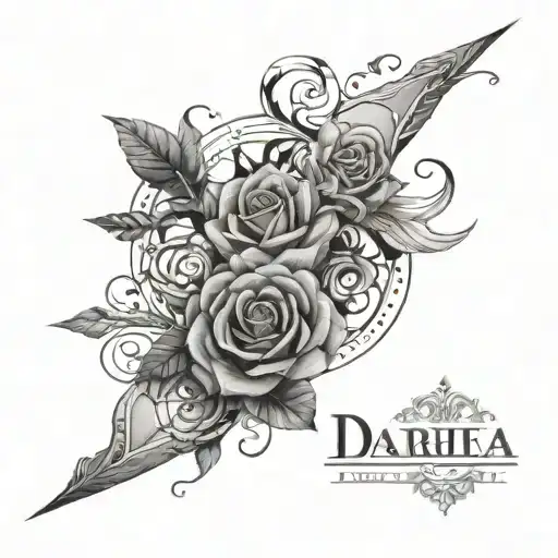 forearm tatto with names darrin, shiela, maverick, and mavelle tattoo design idea