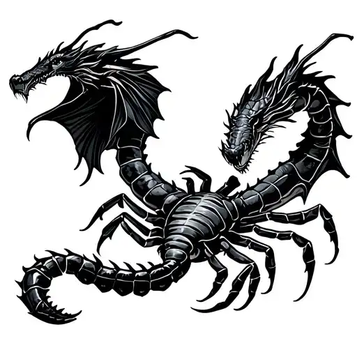 Scorpion and dragon flying tattoo design idea