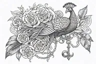 rose lock key peacock feather chain wrapped tattoo design idea