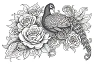 rose lock key peacock feather chain wrapped tattoo design idea