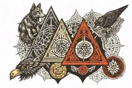 Compass guides, The symbol valknut, Hugiinn et muninn The aegishjalmur Yggdrasil Fenrir Odin tattoo design idea