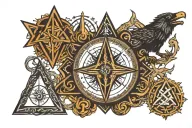 Compass guides, The symbol valknut, Hugiinn et muninn The aegishjalmur Yggdrasil Fenrir Odin tattoo design idea