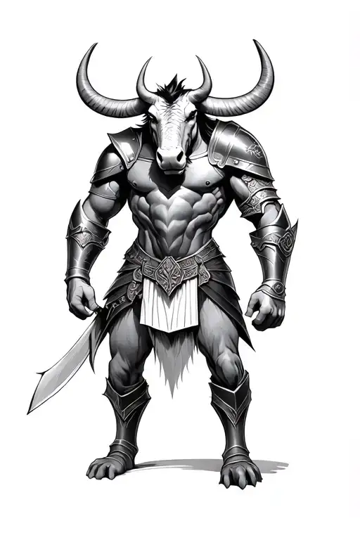 minotaur wearing armour ready tattoo design idea