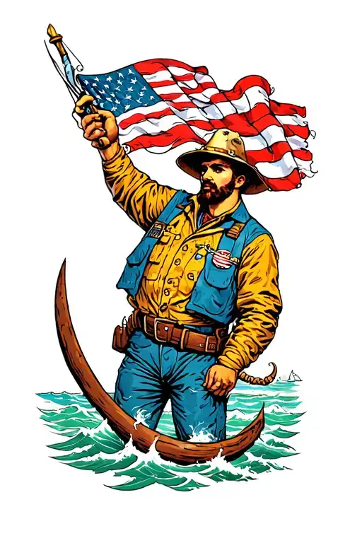 Engineer and seafarer full sleeve colorful tattoo design idea