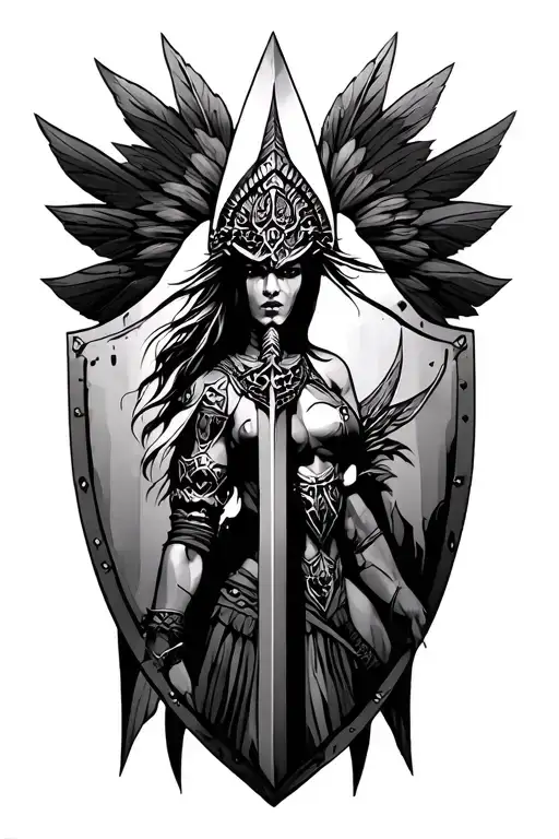 amazon warrior spear and shield tattoo design idea