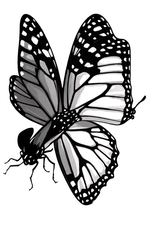 realistic monarch butterfly with shaded background tattoo design idea