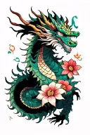 Asian Dragon with Virgo and Cancer Flowers growing tattoo design idea