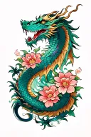 Asian Dragon with Virgo and Cancer Flowers growing tattoo design idea