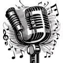 Elvis microphone surrounded by musical notes flowing tattoo design idea