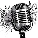 Elvis microphone surrounded by musical notes flowing tattoo design idea