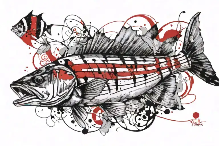 striped bass feeding tattoo design idea