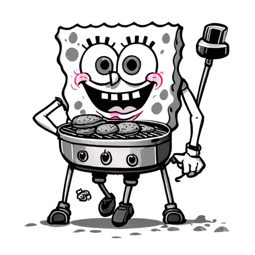 Spondgebob grilling crabby-pattys while ice spice is twerking at the bikini bottom tattoo design idea