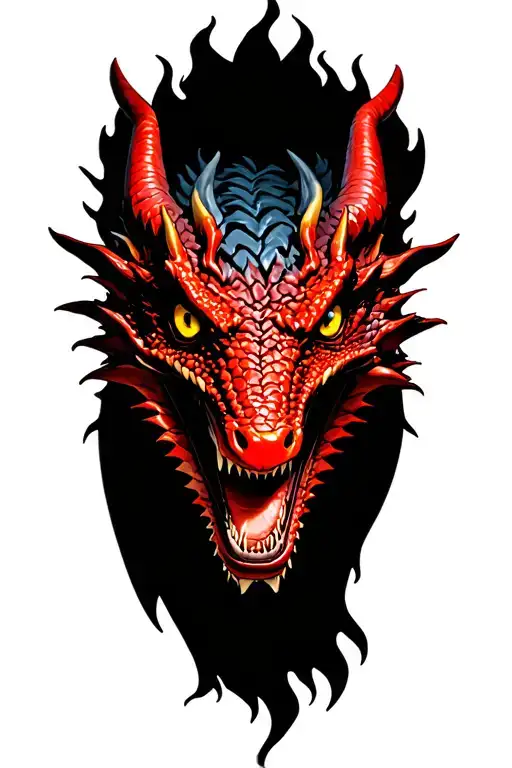Red dragon from the front effect Realist effect bad mouth yellow eyes tattoo design idea