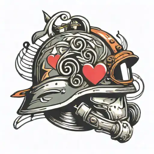 A new-school design of a military helmet with musical notes and a heart, representing the client's passion for both music and their occupation in the army tattoo design idea