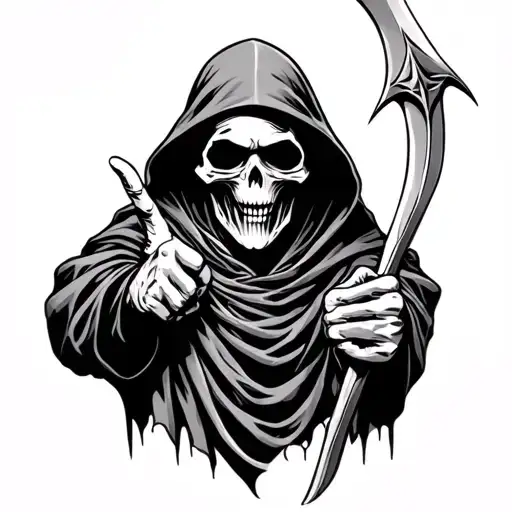 grim reaper holding sickle giving the finger tattoo design idea
