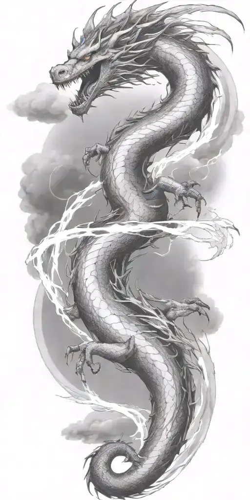 leviathan, virgo, typhoon, wings, clouds, dragon, fighting, midgar background, manlike body, storm, lightning tattoo design idea